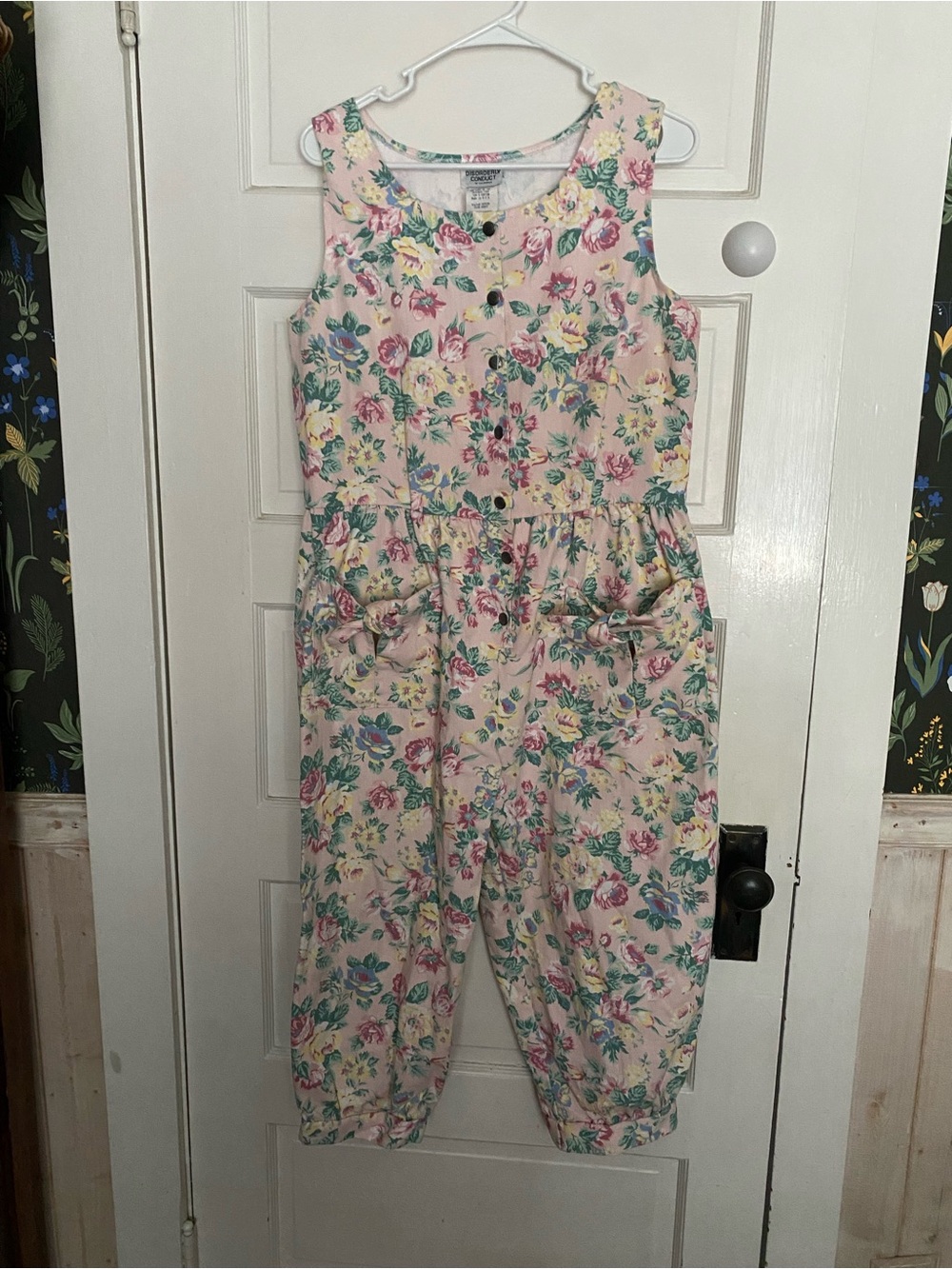 Vintage Floral Pink Sleeveless Jumpsuit